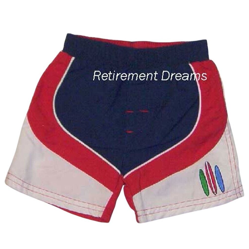 Sand Sun Size 12M Toddler Boys Swim Shorts Bathing Suit Red White Blue NEW
